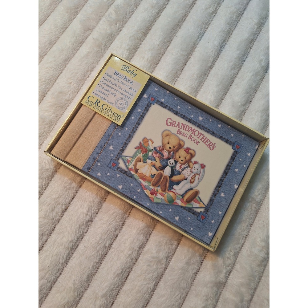 VTG C.R. Gibbson Grandmother's Brag Book Photo Album BLUE JEAN TEDDY 4X6 Pics
